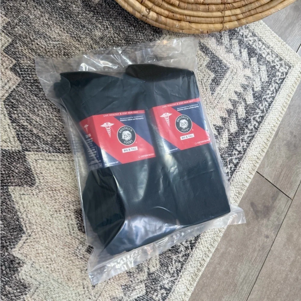 New Men’s Diabetic Black Medical Crew Socks 6 Pairs Big & Tall Cotton Nonbinding